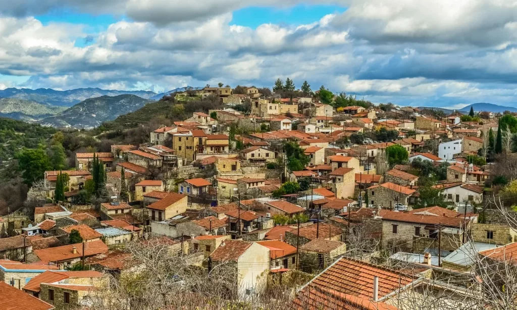 Lofou panoramic veiw village on hill